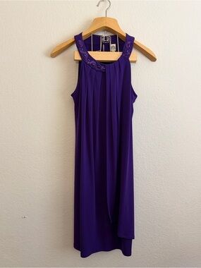 Signature by Sangria Royal Purple Beaded Neckline Sleeveless Dress